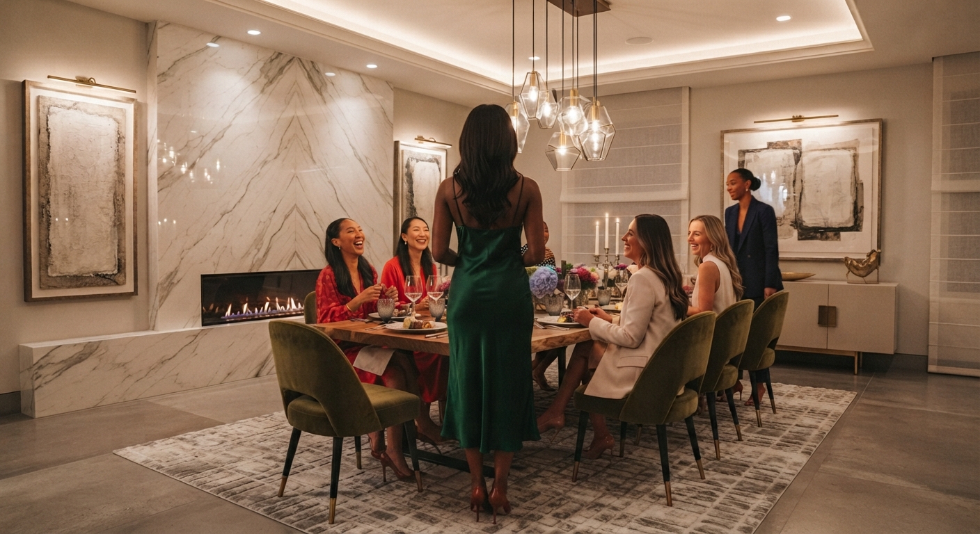 Illustrative small business lunch for women in a premium private dining setting